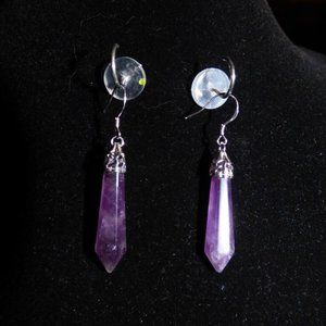 AMETHYST STERLING SILVER HEXAGON POINTED REIKI CHAKRA EARRINGS 31.15CTS LE 250